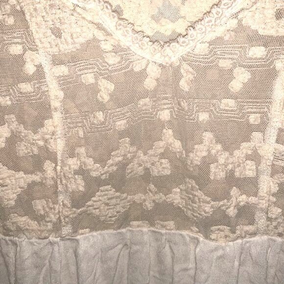 Knox Rose Lace & Cotton Boho Peasant Blouse V-Neck Sheer Accents Short Sleeve Wo - Picture 3 of 8